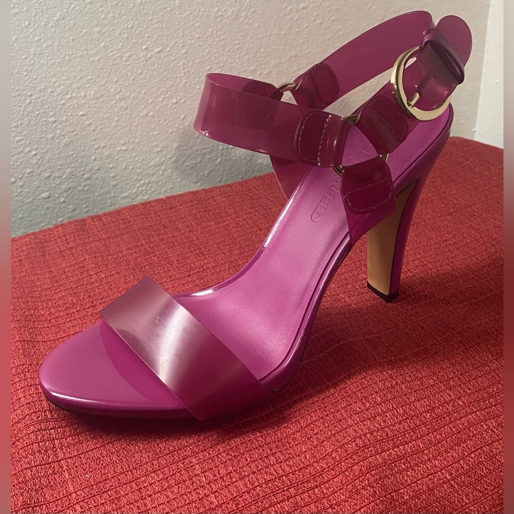 NWT..Karl Lagerfeld Fuchsia High Heel Sandals - Picture 11 of 16